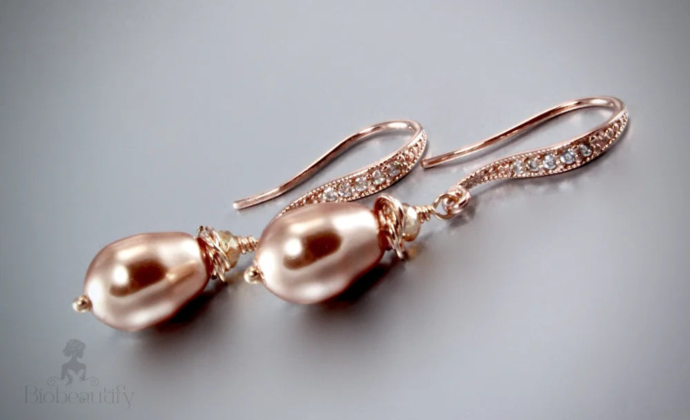 Swarovski Pearl And Rose Gold Bridal Earrings - Shanti