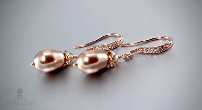 Swarovski Pearl And Rose Gold Bridal Earrings - Shanti