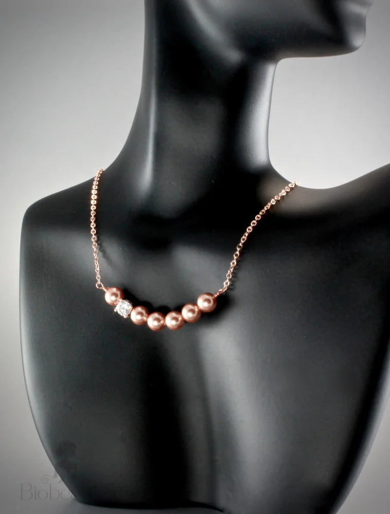 Swarovski Pearl And Rose Gold Wedding Necklace