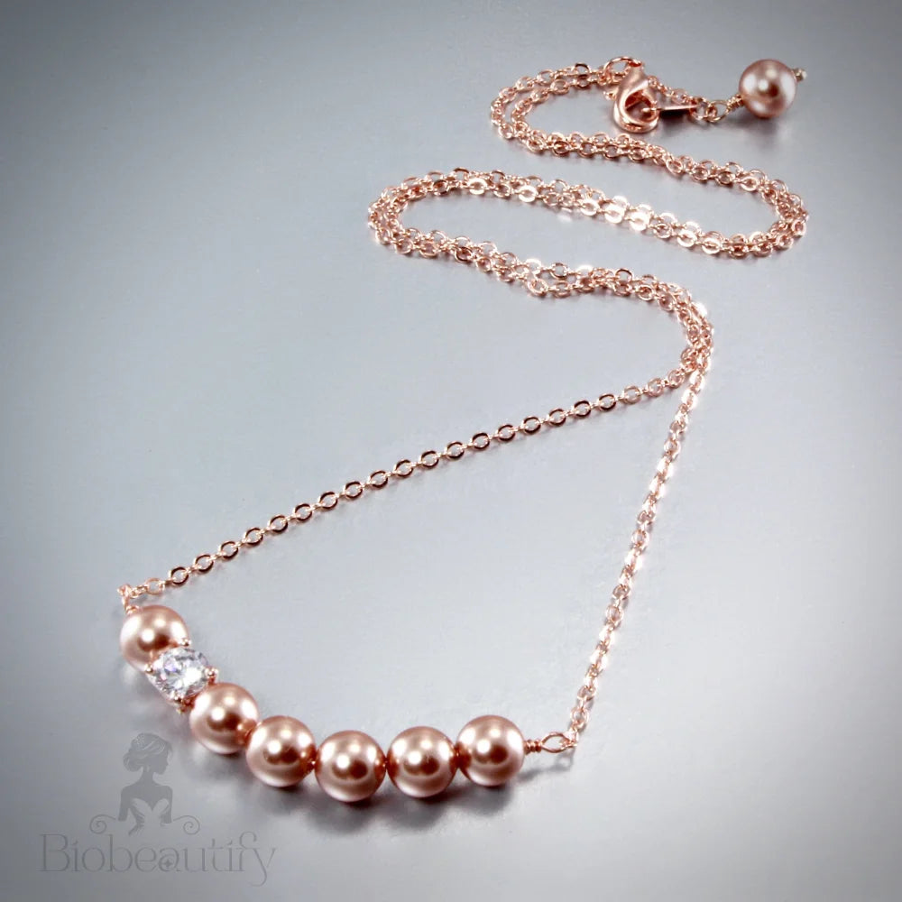 Swarovski Pearl And Rose Gold Wedding Necklace