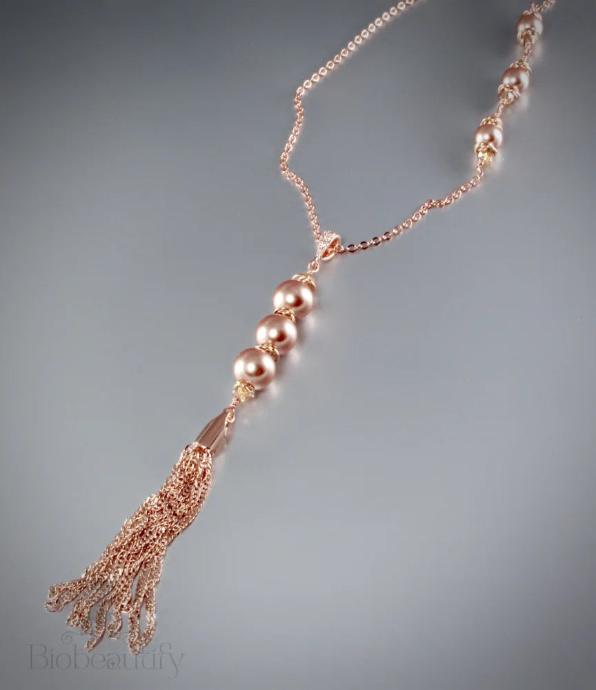 Swarovski Pearl Tassel Necklace With Rose Gold Accents