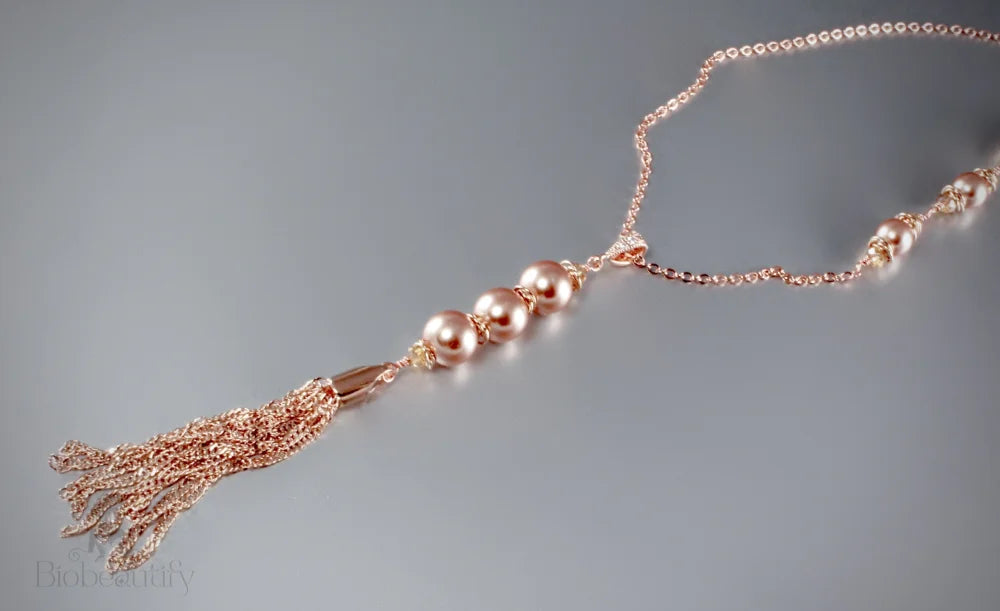 Swarovski Pearl Tassel Necklace With Rose Gold Accents