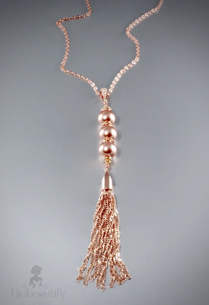 Swarovski Pearl Tassel Necklace With Rose Gold Accents