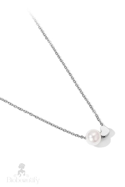 Sweet Heart Pearl Necklace Silver