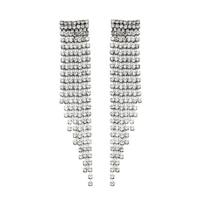 Rhinestone Long Tassel Dangle Earrings Silver One Size /