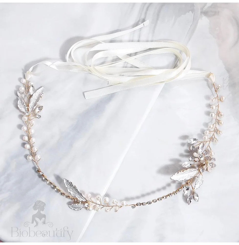 Taryn Gold Pearl Crystal Bridal Headband