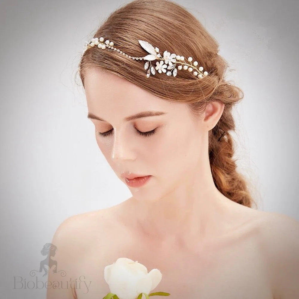 Taryn Gold Pearl Crystal Bridal Headband