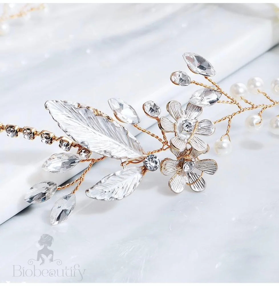 Taryn Gold Pearl Crystal Bridal Headband