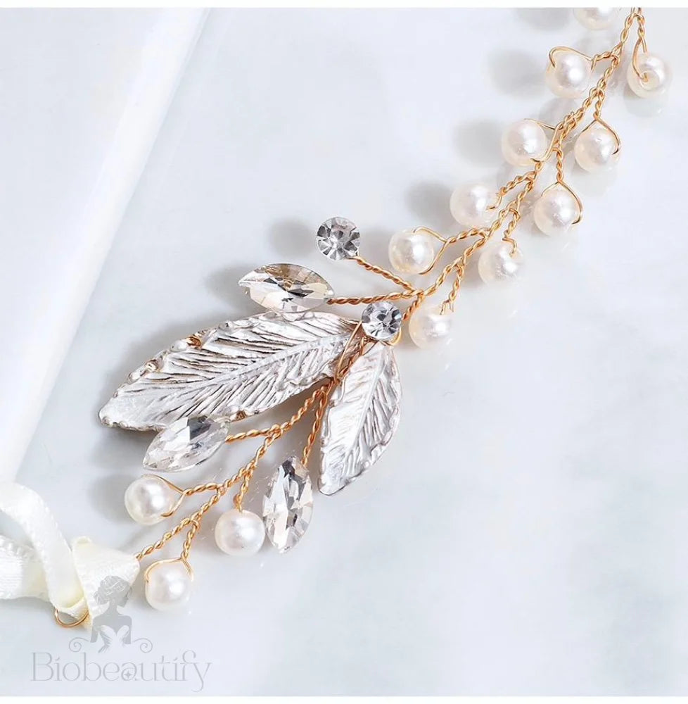 Taryn Gold Pearl Crystal Bridal Headband