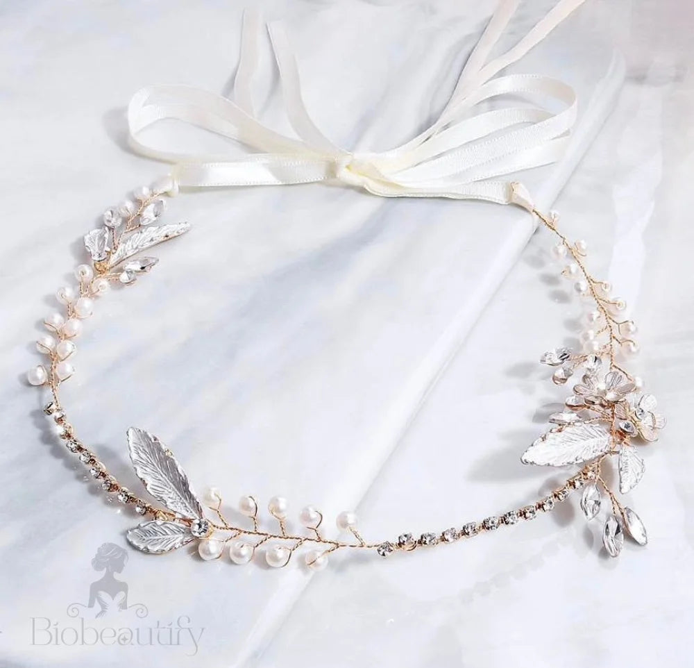 Taryn Gold Pearl Crystal Bridal Headband