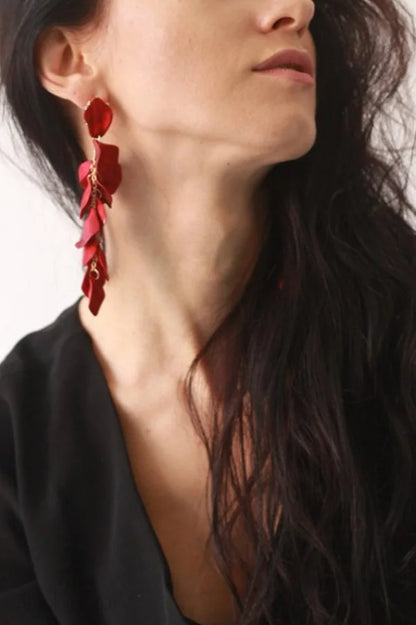 Tassel Earrings With Red Petals