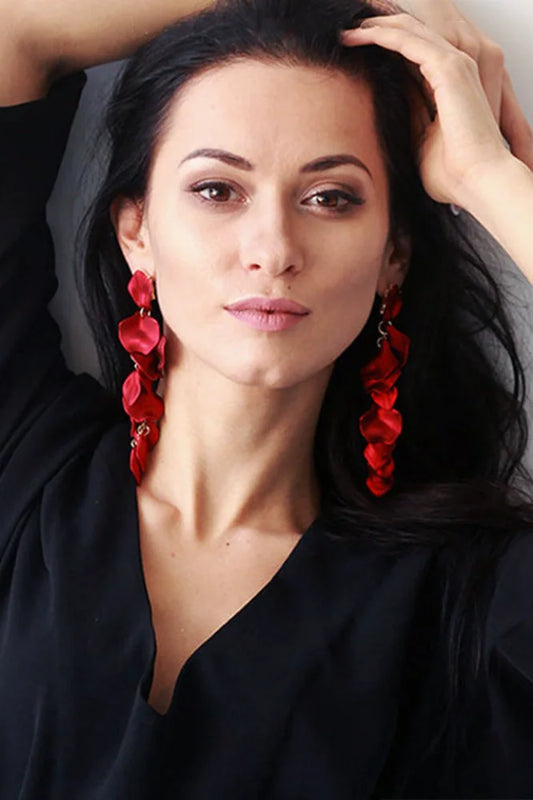 Tassel Earrings With Red Petals