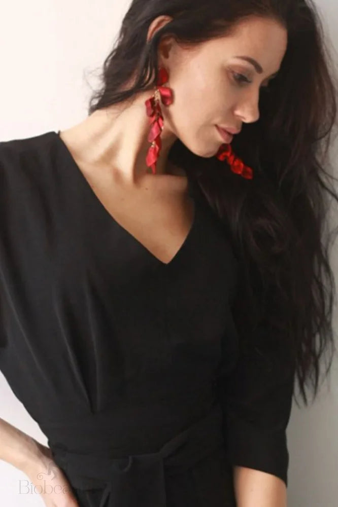 Tassel Earrings With Red Petals