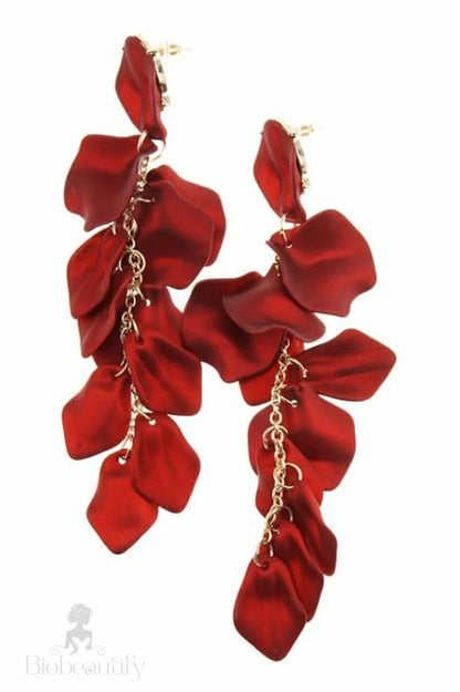 Tassel Earrings With Red Petals