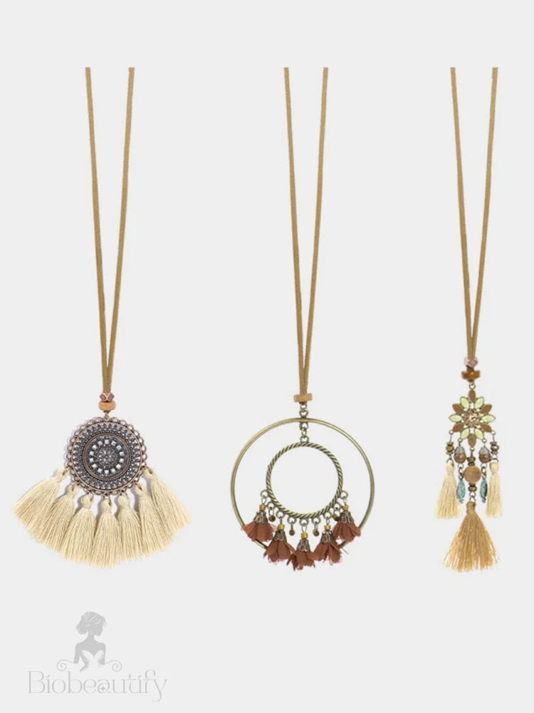 Tassel Trio Necklace Set Bohemian Style