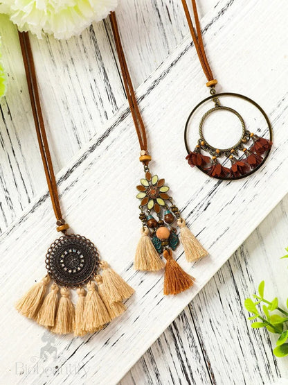 Tassel Trio Necklace Set Bohemian Style