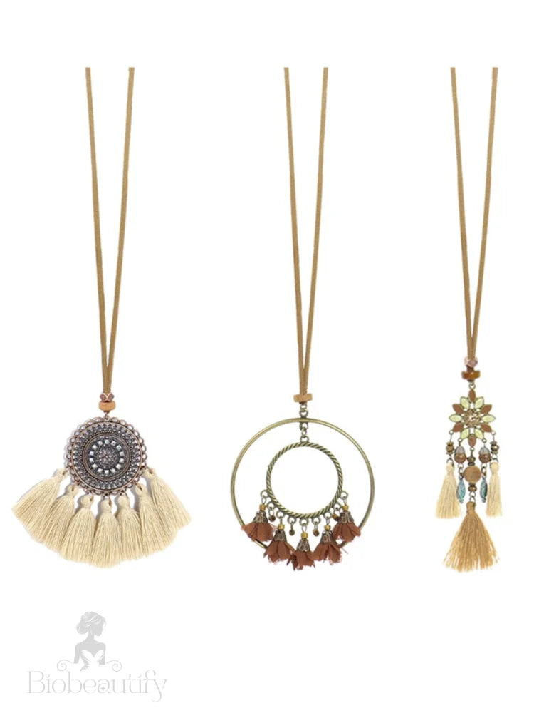 Tassel Trio Necklace Set Bohemian Style