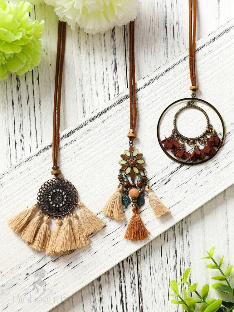 Tassel Trio Necklace Set Bohemian Style