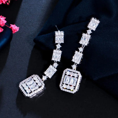 Wedding Jewelry - Geometric Cubic Zirconia Bridal Earrings