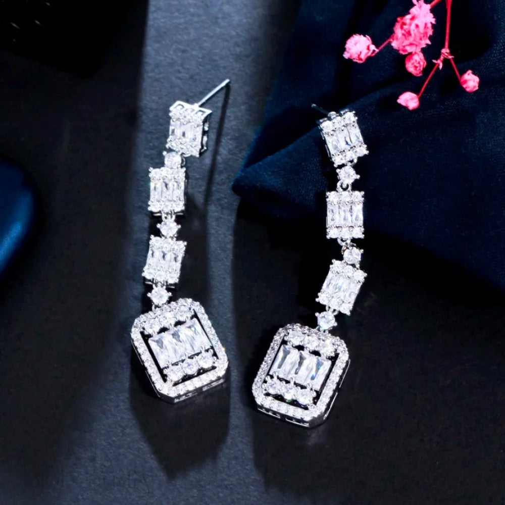 Terrani Geometric Bridal Earrings With Cubic Zirconia