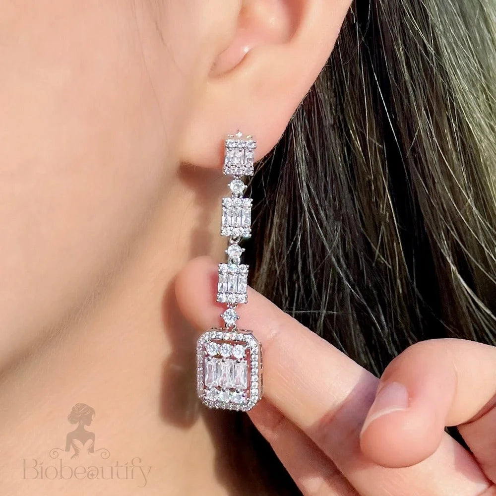 Terrani Geometric Bridal Earrings With Cubic Zirconia