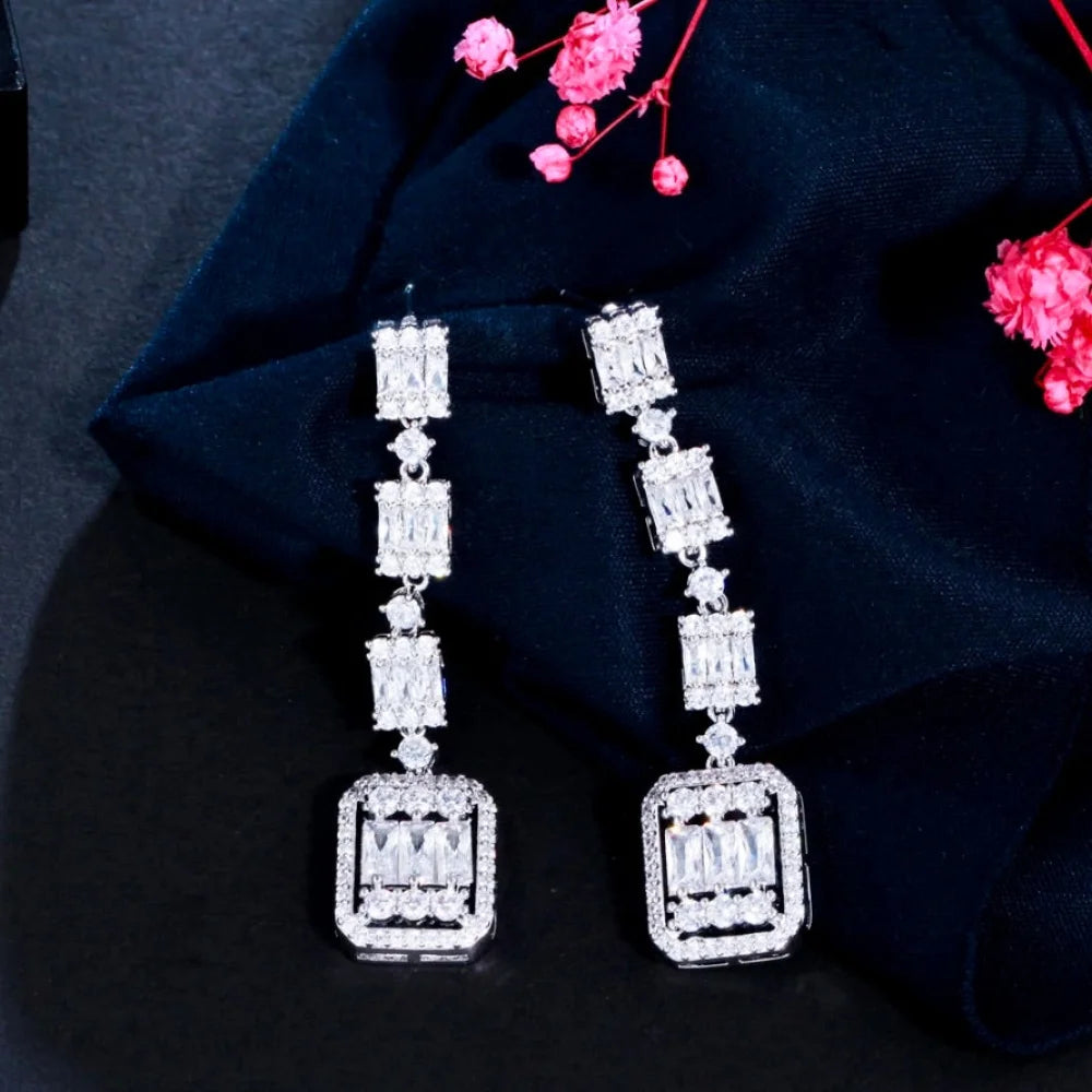 Terrani Geometric Bridal Earrings With Cubic Zirconia