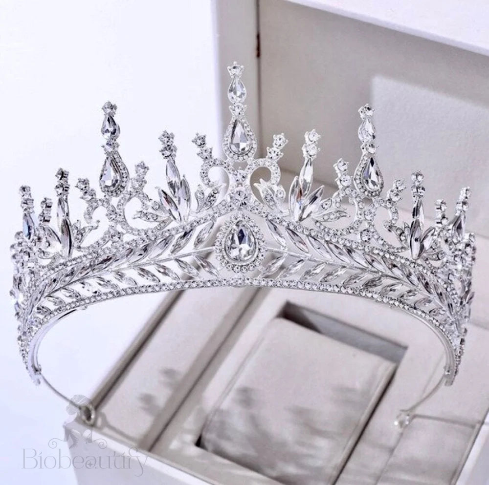 Teyana Cubic Zirconia Bridal Tiara Tall Style Silver Gold Options