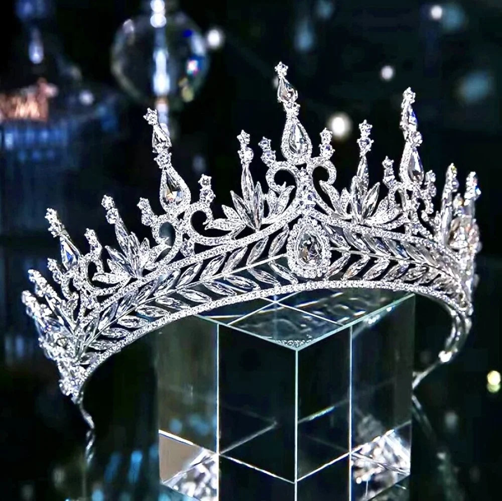 Teyana Cubic Zirconia Bridal Tiara Tall Style Silver Gold Options