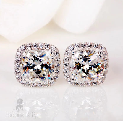 Wedding Jewelry - Square Cubic Zirconia Stud Earrings