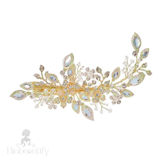 Thea Gold Crystal Wedding Hair Comb Clip