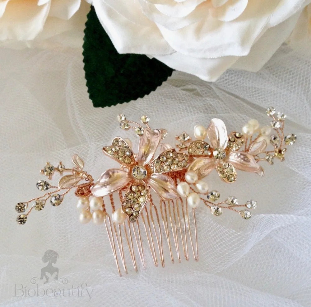 Wedding Hair Accessories - Pearl Bridal Hair Comb - Available in Silver and Rose Gold