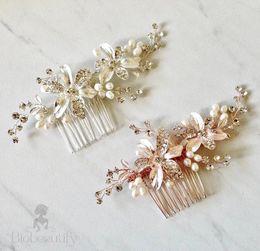 Thea Pearl Hair Comb For Brides Silver Rose Gold Options