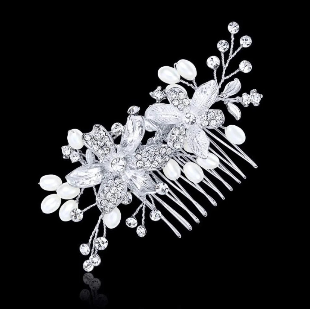 Thea Pearl Hair Comb For Brides Silver Rose Gold Options