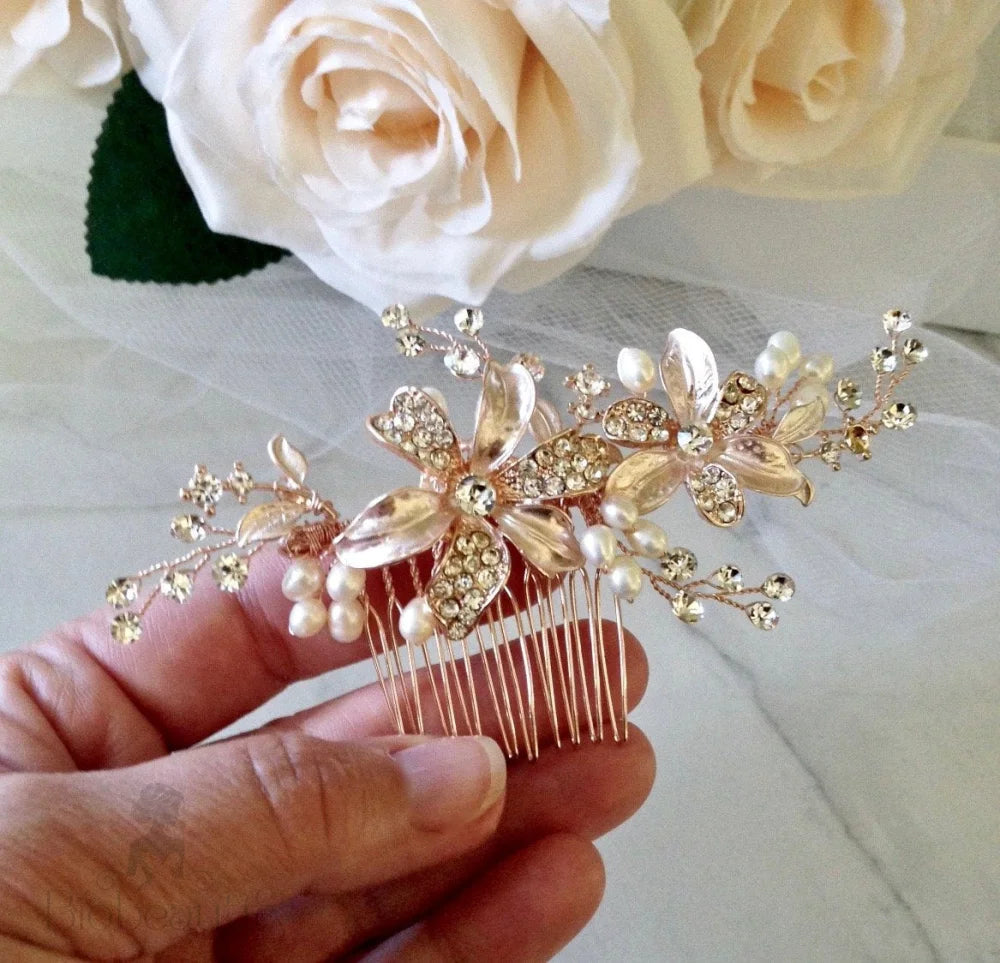 Thea Pearl Hair Comb For Brides Silver Rose Gold Options