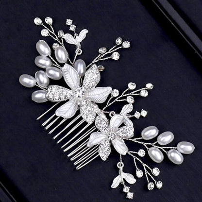 Thea Pearl Hair Comb For Brides Silver Rose Gold Options