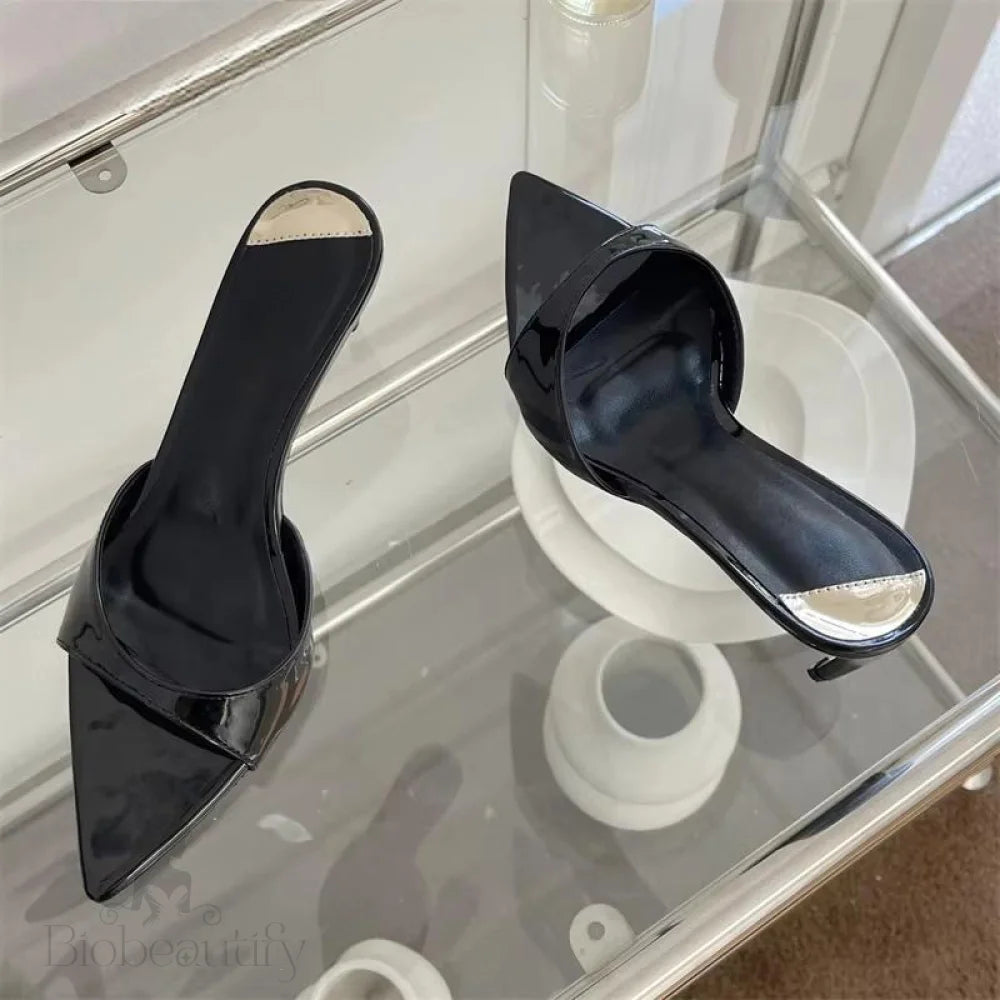 Thin Heels Slipper Women Summer Fashion Pointed Toe Slides Stripper Party Sandal Black / 40