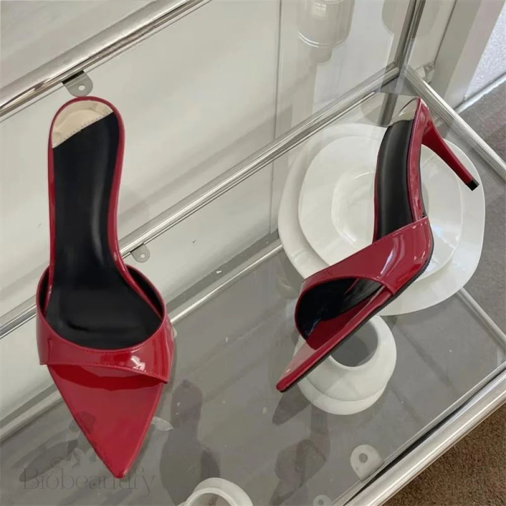 Thin Heels Slipper Women Summer Fashion Pointed Toe Slides Stripper Party Sandal Red / 40