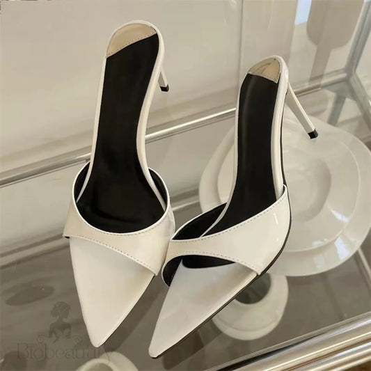 Thin Heels Slipper Women Summer Fashion Pointed Toe Slides Stripper Party Sandal White / 40