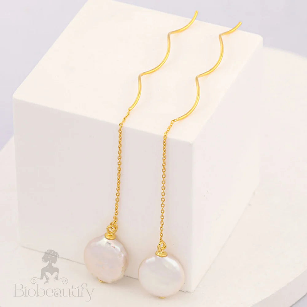 Threader Earrings With Spiral Wire And Baroque Pearl Drop