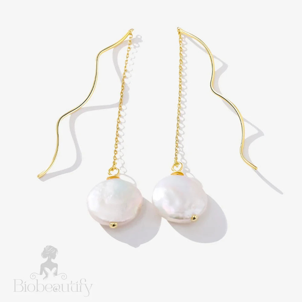 Threader Earrings With Spiral Wire And Baroque Pearl Drop