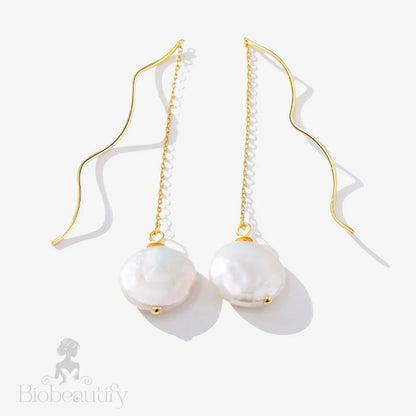 Threader Earrings With Spiral Wire And Baroque Pearl Drop