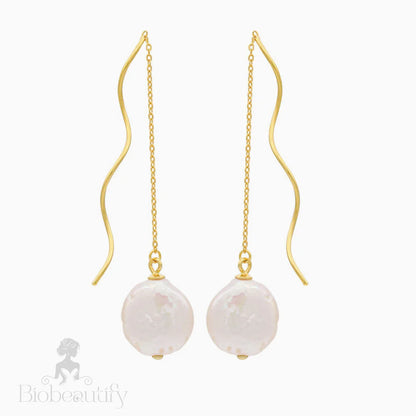 Threader Earrings With Spiral Wire And Baroque Pearl Drop Gold / One Size