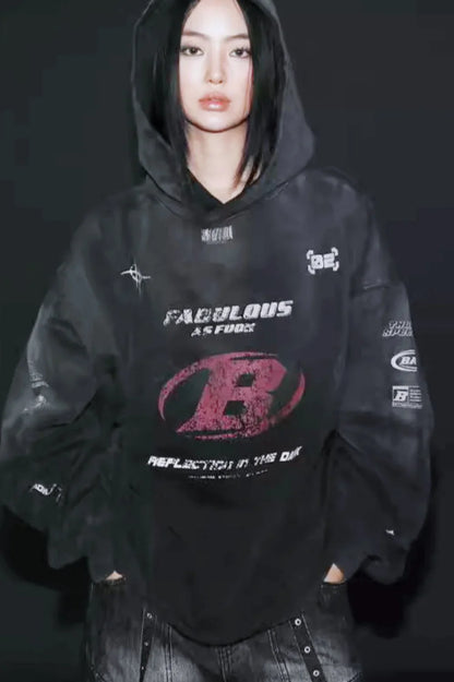Tie-Dye Print Pullover Hoodie Black / S