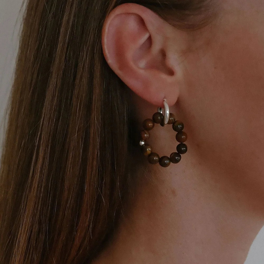 Tigers Eye Beaded Multiway Drop Hoop Earrings