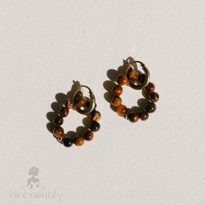 Tigers Eye Beaded Multiway Drop Hoop Earrings Brown / One Size