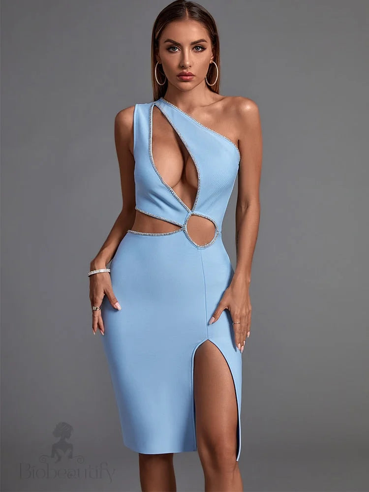 Tinley One Shoulder Rhinestone Bandage Dress With Cut Out