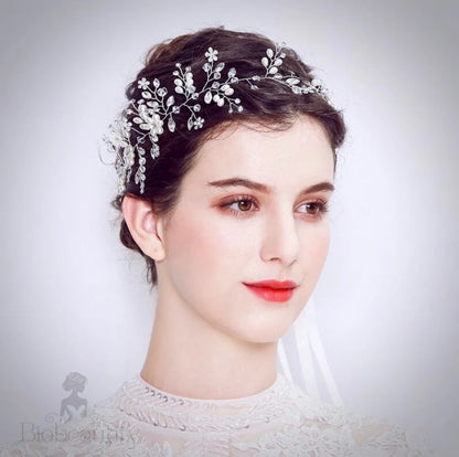 Tivoli Silver Pearl Crystal Bridal Headband Hair Vine