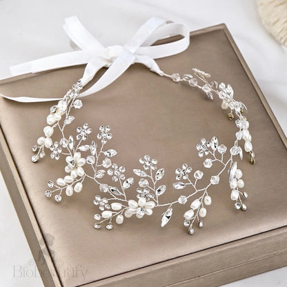 Tivoli Silver Pearl Crystal Bridal Headband Hair Vine