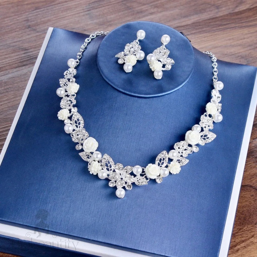 Tosca Pearl And Crystal Bridal Jewelry Set With Tiara - 3 Pieces