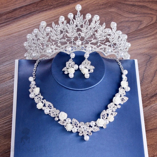 Wedding Jewelry and Accessories - Pearl and Crystal Bridal Jewelry Set With Tiara